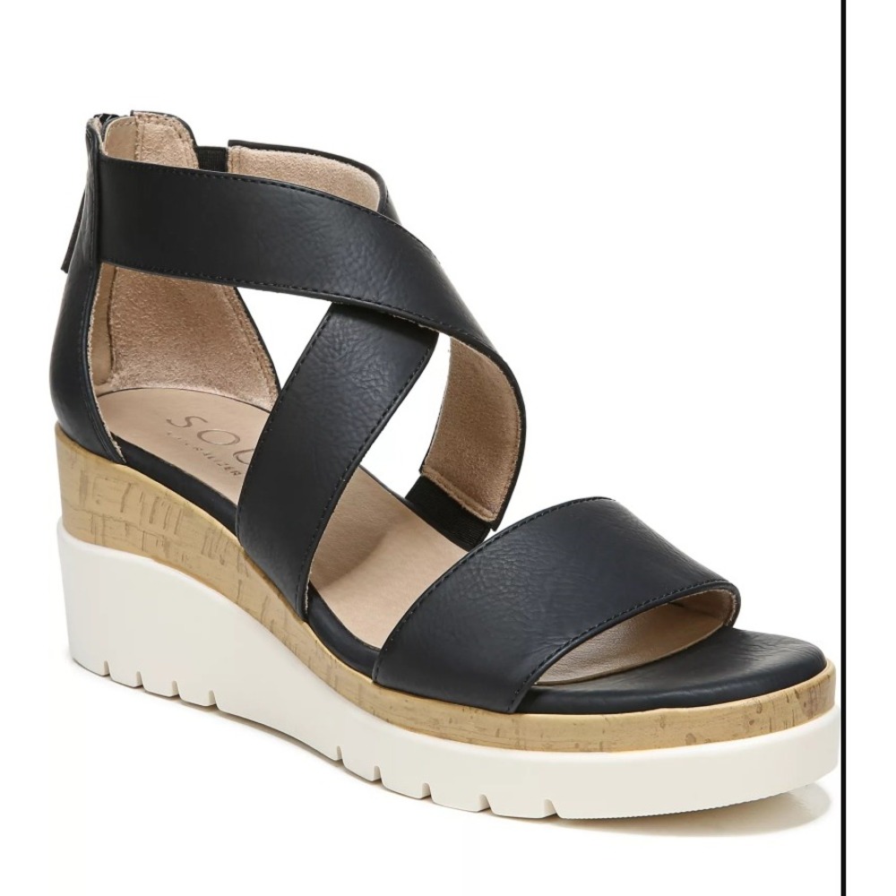 SOUL Naturalizer Goodtimes Wedge Sandals Black Lightweight  Womens 11 Wide NEW
